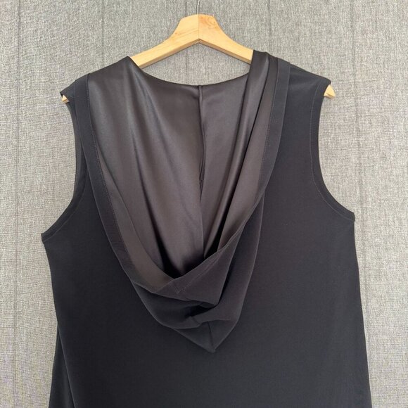 IAN R.N. Black Reversed Satin Sleeveless Hooded Column Evening Maxi Dress Size M - Picture 7 of 14